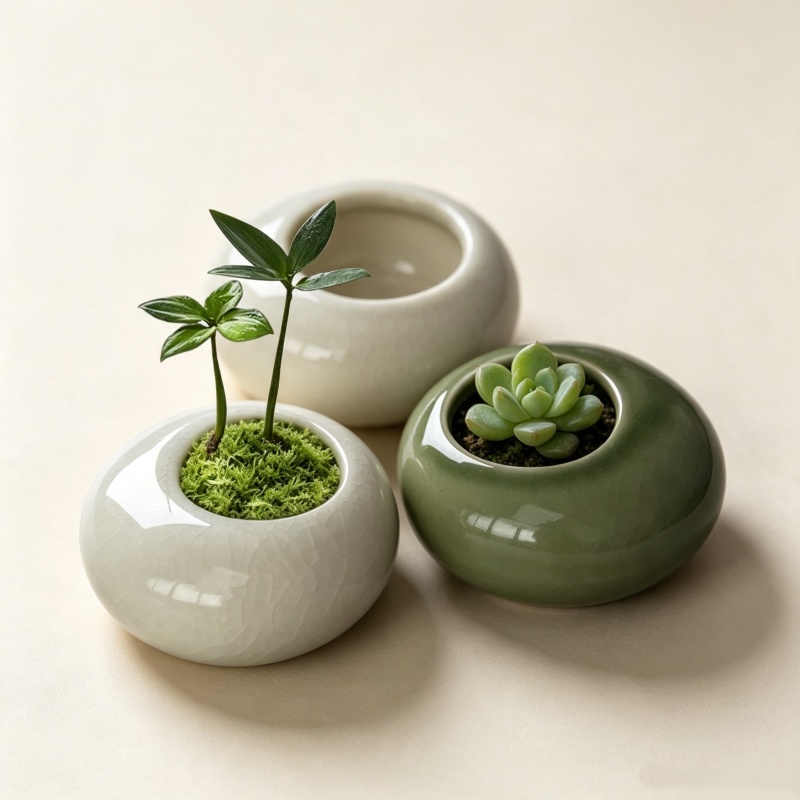 Bonsai Gardenia - 미니 아이스크랙 글레이즈드 화분, 창의적인 다육식물